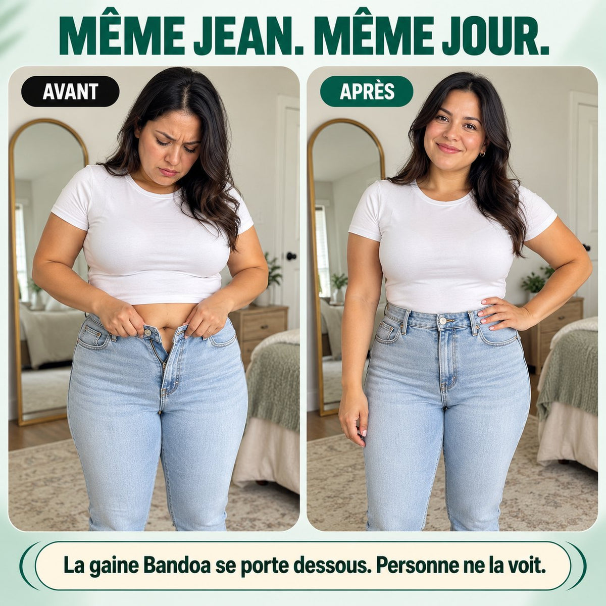 Même jean, même jour : avant et après avec la gaine Bandoa portée dessous